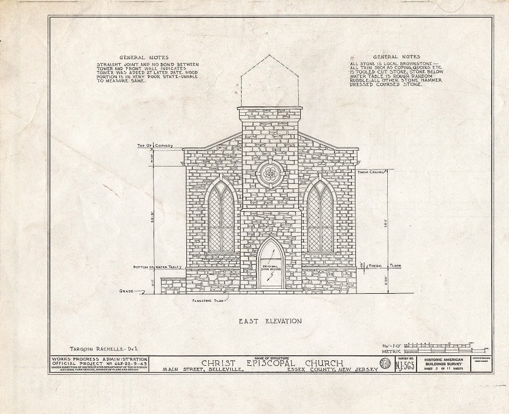 Blueprint HABS NJ,7-BELVI,7- (Sheet 3 of 11) - Christ Episcopal Church, Belleville, Essex County, NJ