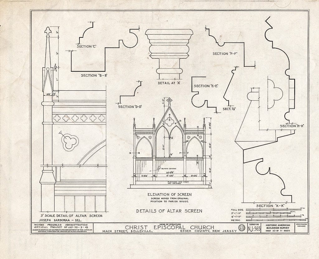 Blueprint HABS NJ,7-BELVI,7- (Sheet 10 of 11) - Christ Episcopal Church, Belleville, Essex County, NJ