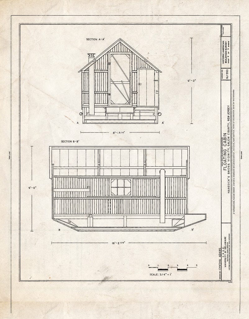 Blueprint HABS NJ,17-SAL.V,8- (Sheet 2 of 3) - Floating Cabin, King's Highway, stored in Cellar, previously Used on Delaware River, Salem, Salem County, NJ