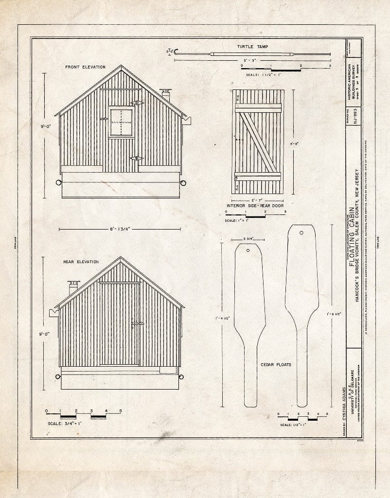 Blueprint HABS NJ,17-SAL.V,8- (Sheet 3 of 3) - Floating Cabin, King's Highway, stored in Cellar, previously Used on Delaware River, Salem, Salem County, NJ