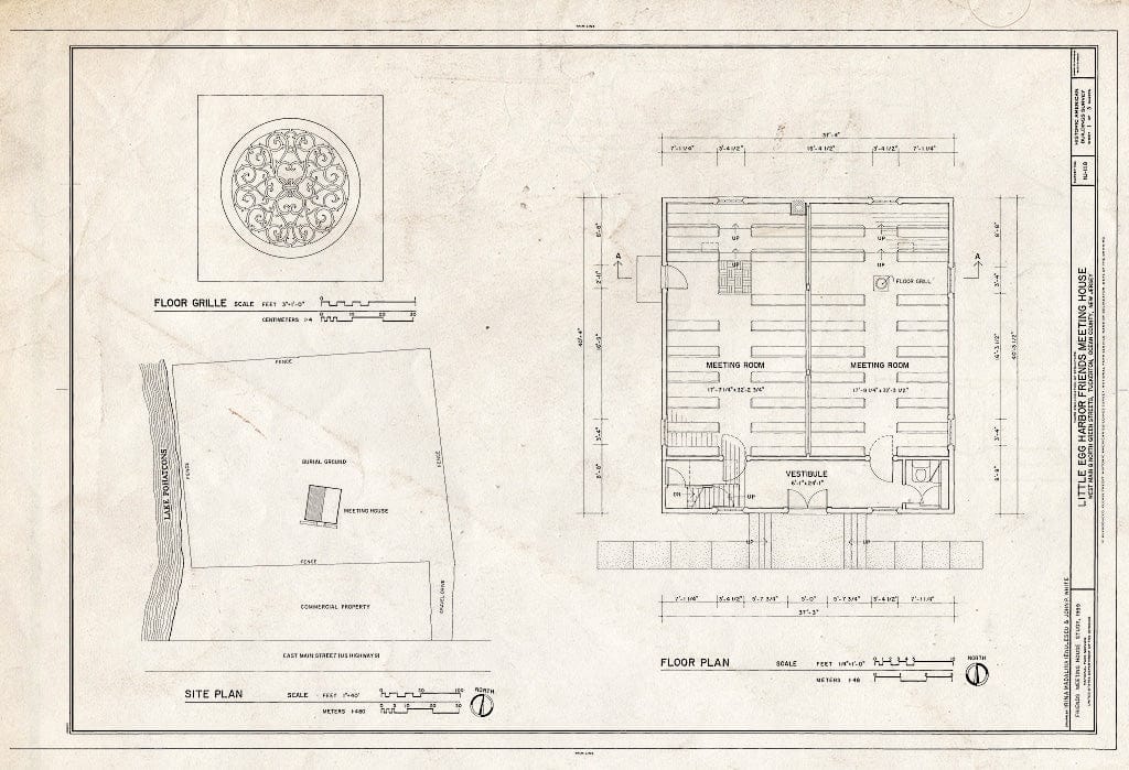 Blueprint HABS NJ,15-Tuck,1- (Sheet 1 of 5) - Little Egg Harbor Friends Meeting House, West Main & North Green Streets, Tuckerton, Ocean County, NJ