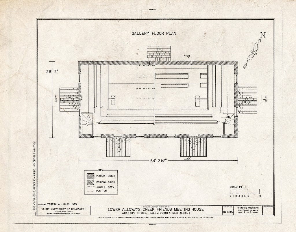 Blueprint HABS NJ,17-HANBR,3- (Sheet 2 of 6) - Lower Alloways Creek Friends Meeting House, Hancocks Bridge, Salem County, NJ