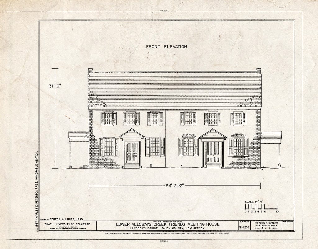 Blueprint HABS NJ,17-HANBR,3- (Sheet 3 of 6) - Lower Alloways Creek Friends Meeting House, Hancocks Bridge, Salem County, NJ