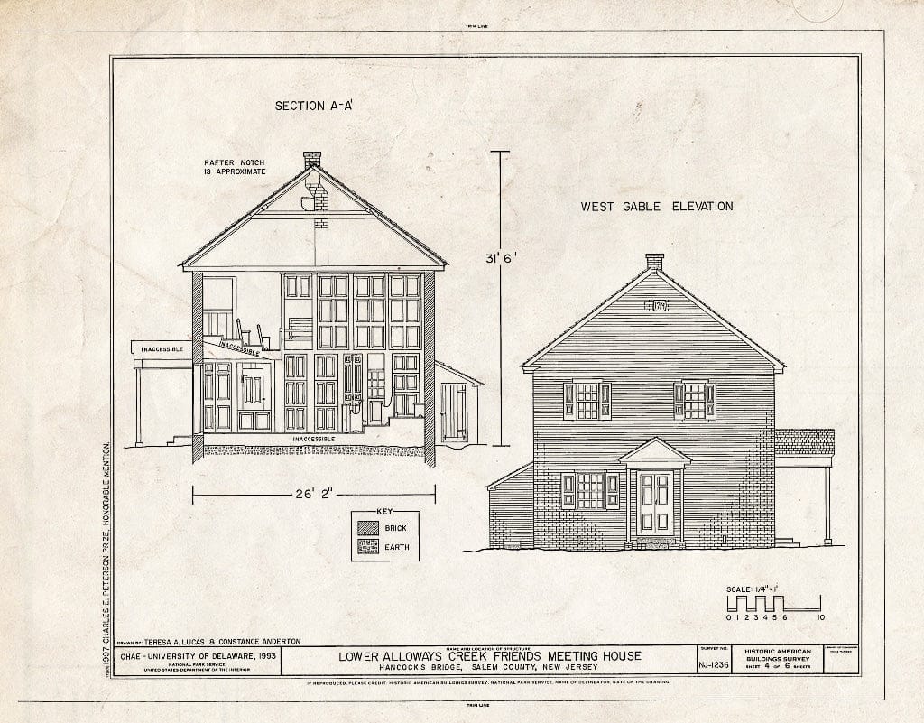Blueprint HABS NJ,17-HANBR,3- (Sheet 4 of 6) - Lower Alloways Creek Friends Meeting House, Hancocks Bridge, Salem County, NJ