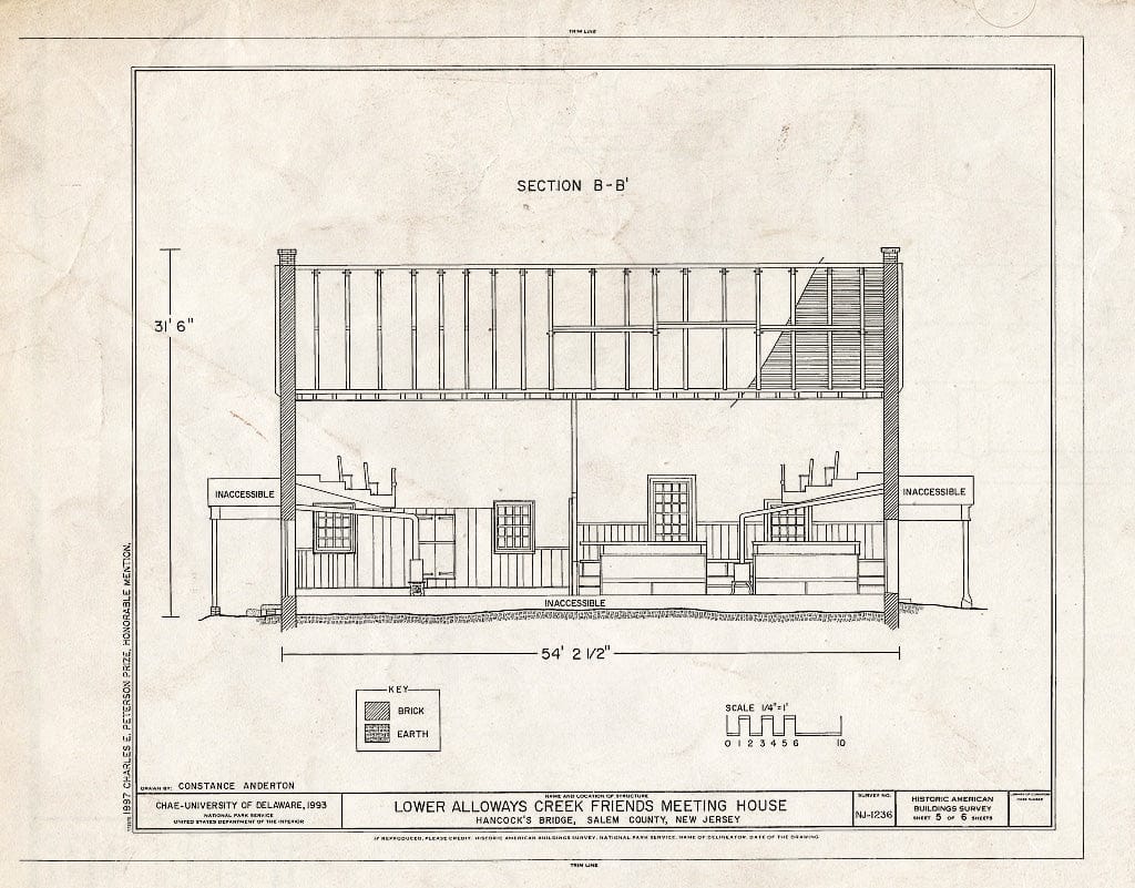 Blueprint HABS NJ,17-HANBR,3- (Sheet 5 of 6) - Lower Alloways Creek Friends Meeting House, Hancocks Bridge, Salem County, NJ