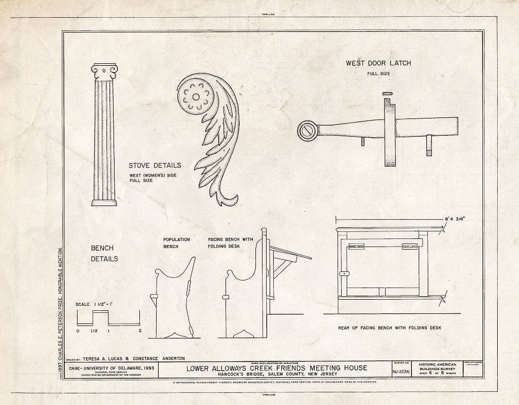 Blueprint HABS NJ,17-HANBR,3- (Sheet 6 of 6) - Lower Alloways Creek Friends Meeting House, Hancocks Bridge, Salem County, NJ