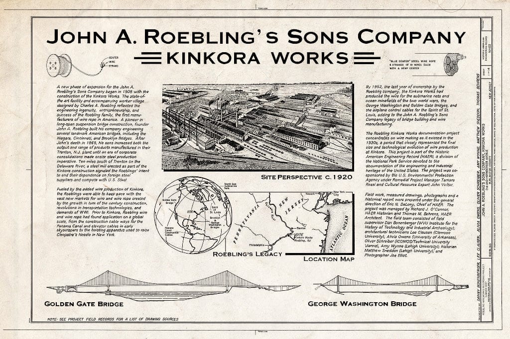 Blueprint HAER NJ,3-ROEBL,1- (Sheet 1 of 14) - John A. Roebling's Sons Company, Kinkora Works, Second & Hornberger Avenues, Roebling, Burlington County, NJ