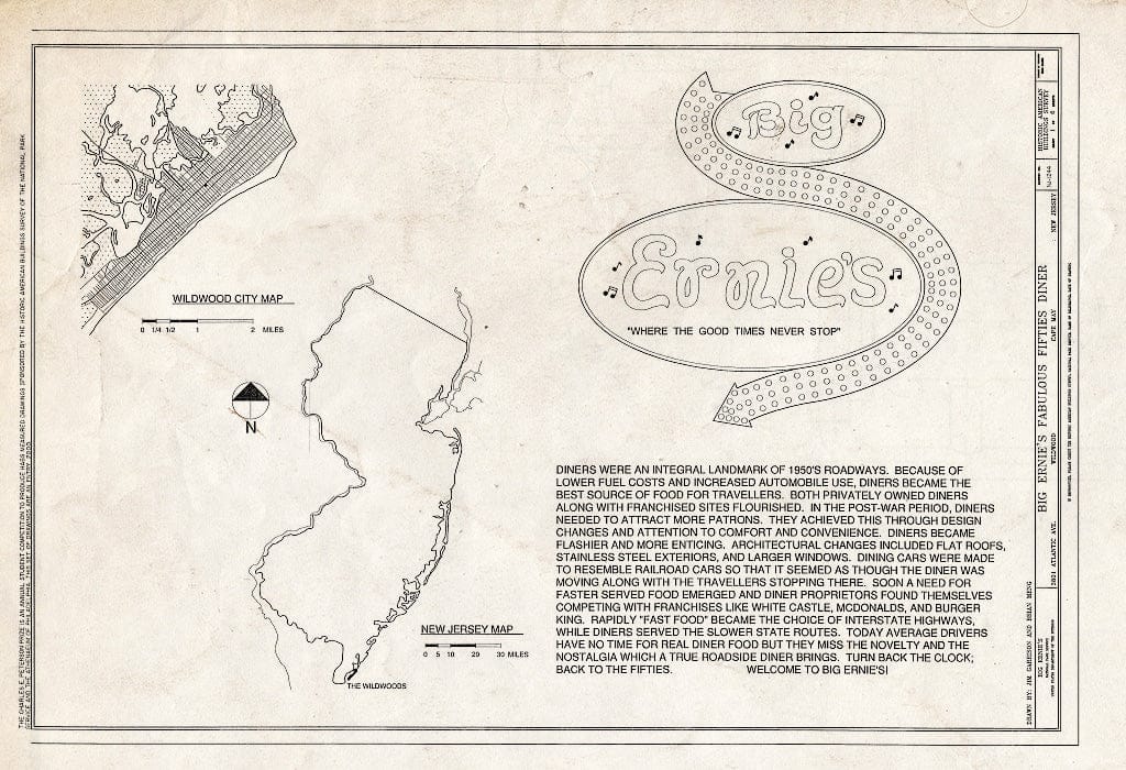 Blueprint HABS NJ,5-WILDWD,6- (Sheet 1 of 6) - Big Ernie's Fabulous Fifties Diner, 3801 Atlantic Avenue, Wildwood, Cape May County, NJ