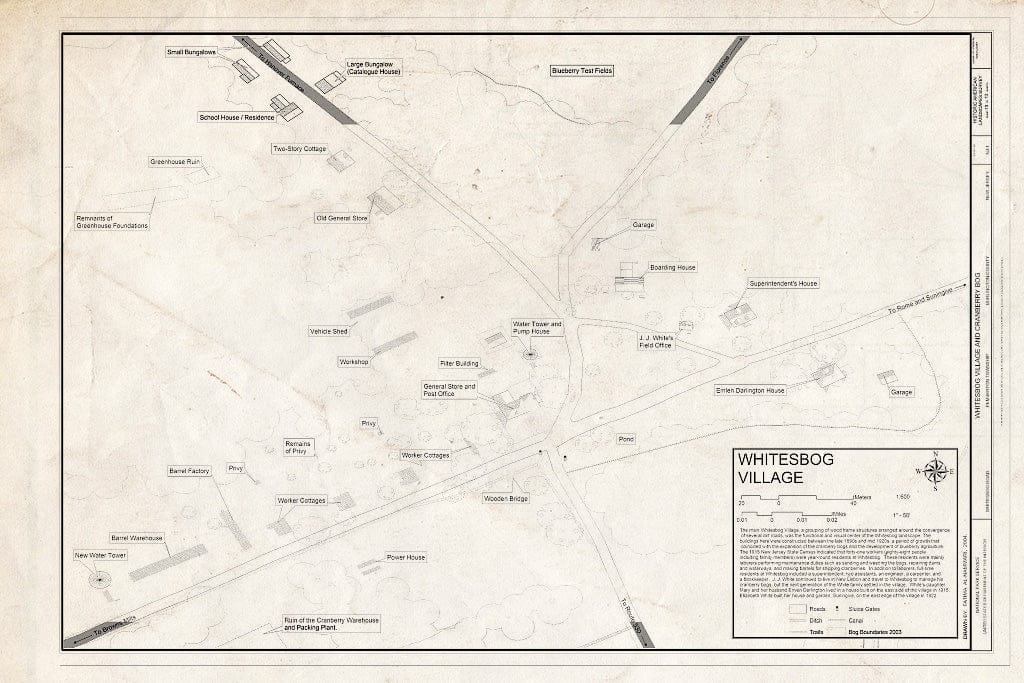 Blueprint HALS NJ-1 (Sheet 13 of 13) - Whitesbog Village & Cranberry Bog, Whitesbog Road, Pemberton, Burlington County, NJ
