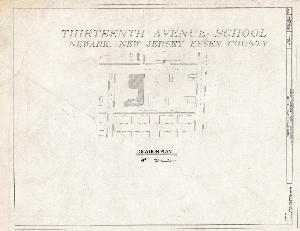 Blueprint HABS NJ-1246 (Sheet 1 of 7) - Thirteenth Avenue School, 131 Thirteenth Avenue, Newark, Essex County, NJ