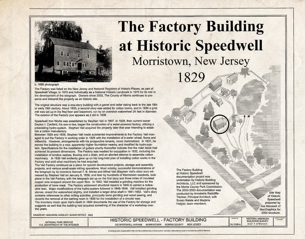 Blueprint HABS NJ-1248-A (Sheet 1 of 12) - Historic Speedwell, Factory Building, 333 Speedwell Avenue, Morristown, Morris County, NJ