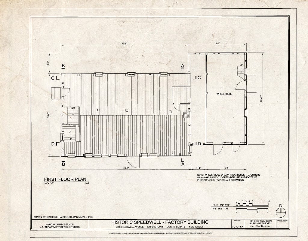 Blueprint HABS NJ-1248-A (Sheet 3 of 12) - Historic Speedwell, Factory Building, 333 Speedwell Avenue, Morristown, Morris County, NJ