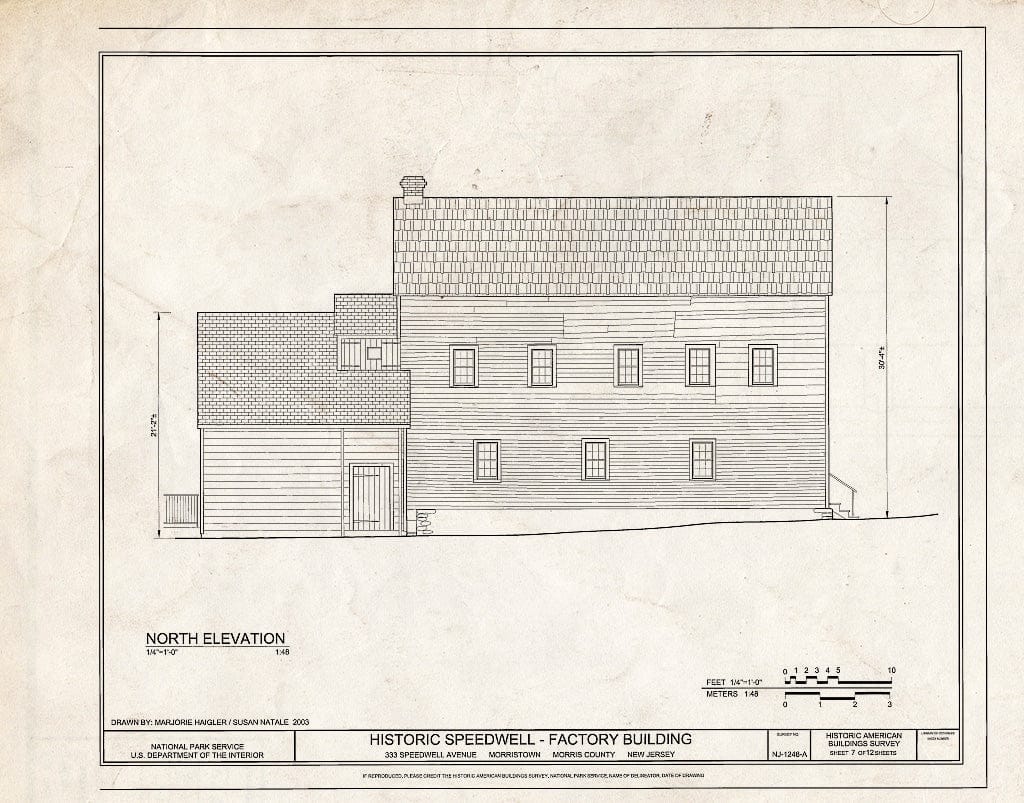 Blueprint HABS NJ-1248-A (Sheet 7 of 12) - Historic Speedwell, Factory Building, 333 Speedwell Avenue, Morristown, Morris County, NJ
