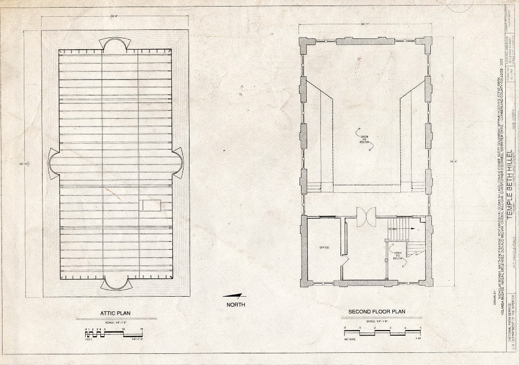 Blueprint Second Floor and Attic Plans - Temple Beth Hillel, 547 Irving Avenue, Millville, Cumberland County, NJ