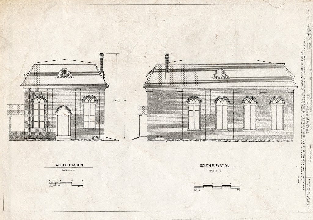 Blueprint West and South Elevations - Temple Beth Hillel, 547 Irving Avenue, Millville, Cumberland County, NJ