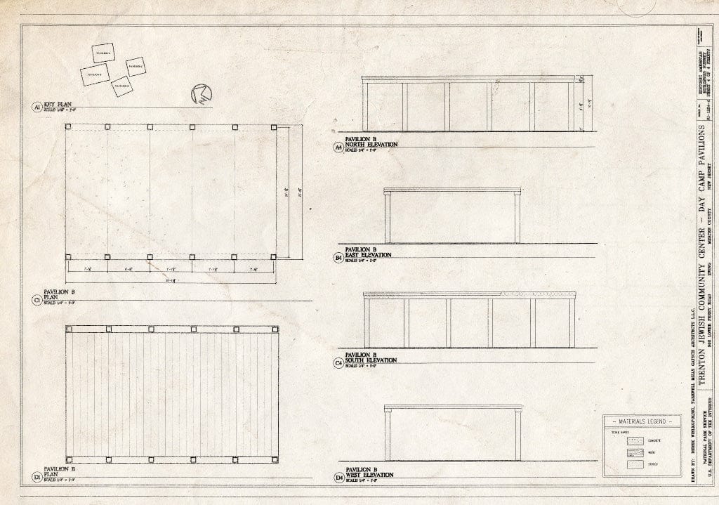 Historic Pictoric Blueprint Pavilion B, Elevations & Plans Trenton