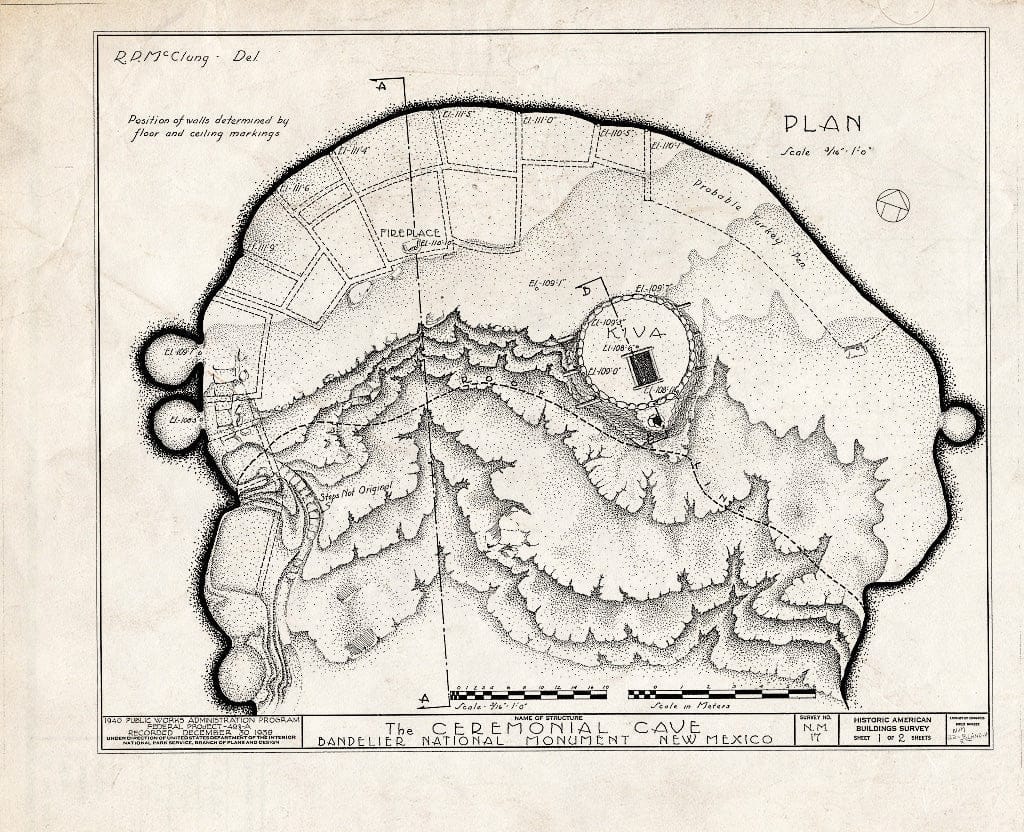 Blueprint HABS NM,22-Bland.V,2- (Sheet 1 of 2) - Ceremonial Cave, Bland, Sandoval County, NM