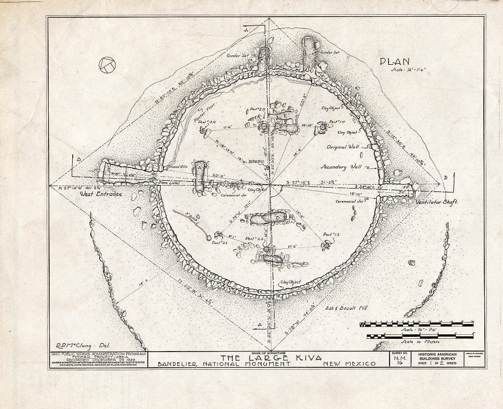 Blueprint HABS NM,22-Bland.V,1- (Sheet 1 of 2) - Kiva (Large), Bland, Sandoval County, NM