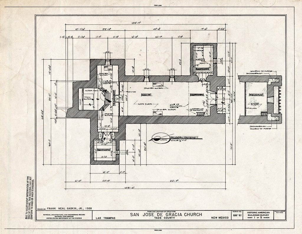 Blueprint HABS NM,28-Tramp,1- (Sheet 1 of 5) - San Jose de Gracia Church, Trampas, Taos County, NM