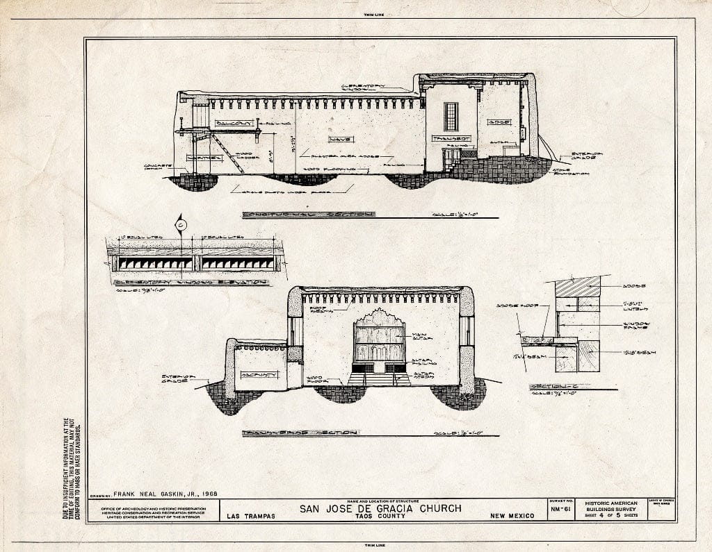 Blueprint HABS NM,28-Tramp,1- (Sheet 4 of 5) - San Jose de Gracia Church, Trampas, Taos County, NM