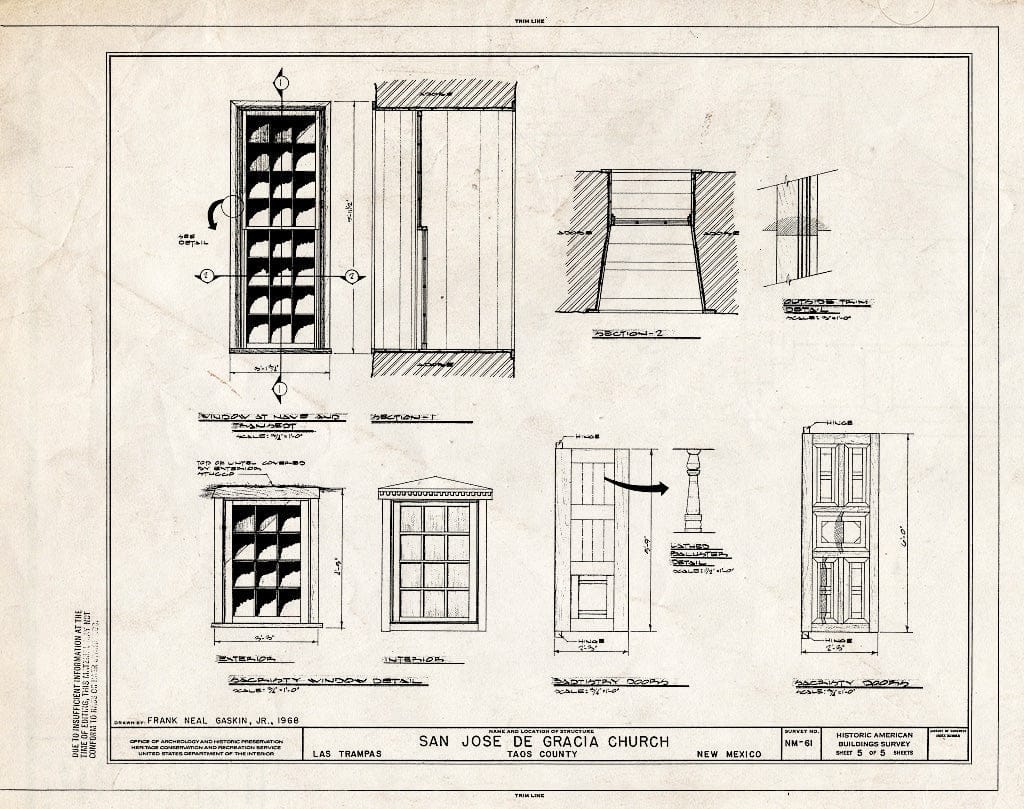 Blueprint HABS NM,28-Tramp,1- (Sheet 5 of 5) - San Jose de Gracia Church, Trampas, Taos County, NM