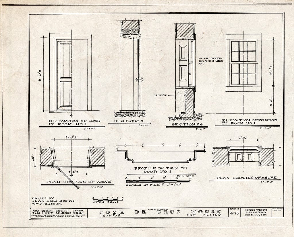 Blueprint HABS NM,28-Tramp,2- (Sheet 5 of 6) - Jose de Cruz House, Trampas, Taos County, NM