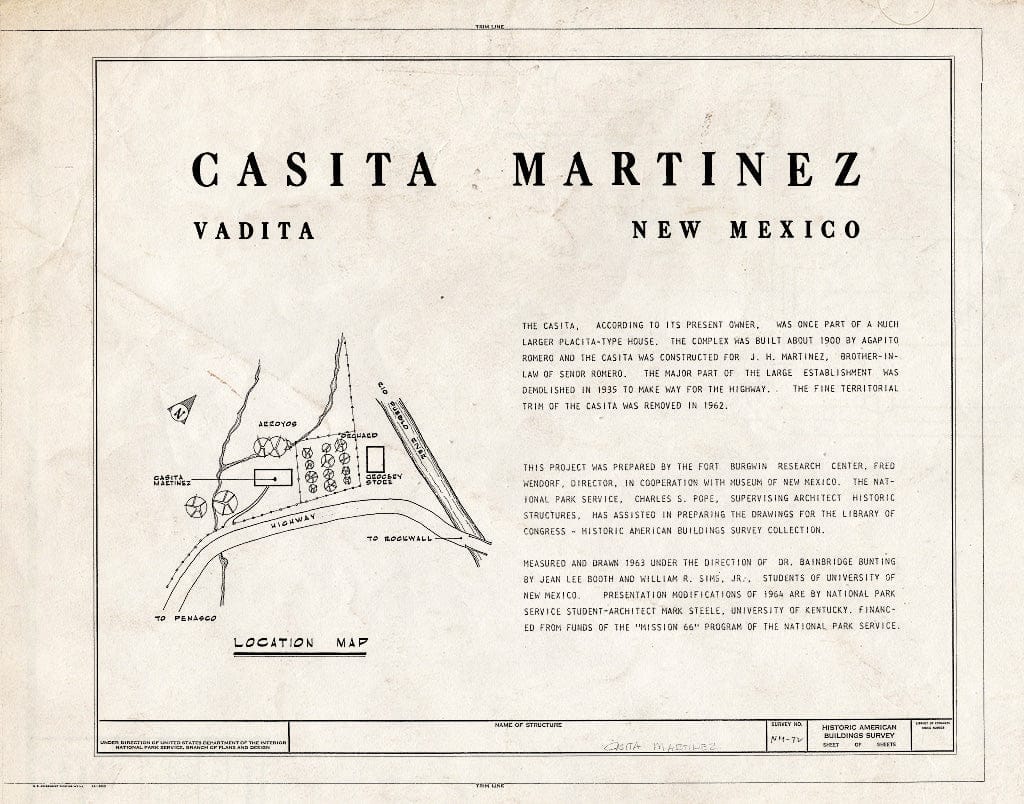 Blueprint HABS NM,28-VADI,1- (Sheet 0 of 3) - Casita Martinez, State Route 75, Vadito, Taos County, NM