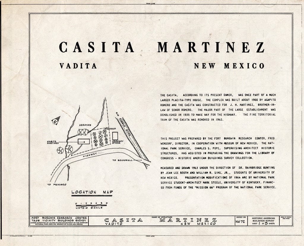 Blueprint HABS NM,28-VADI,1- (Sheet 1 of 3) - Casita Martinez, State Route 75, Vadito, Taos County, NM