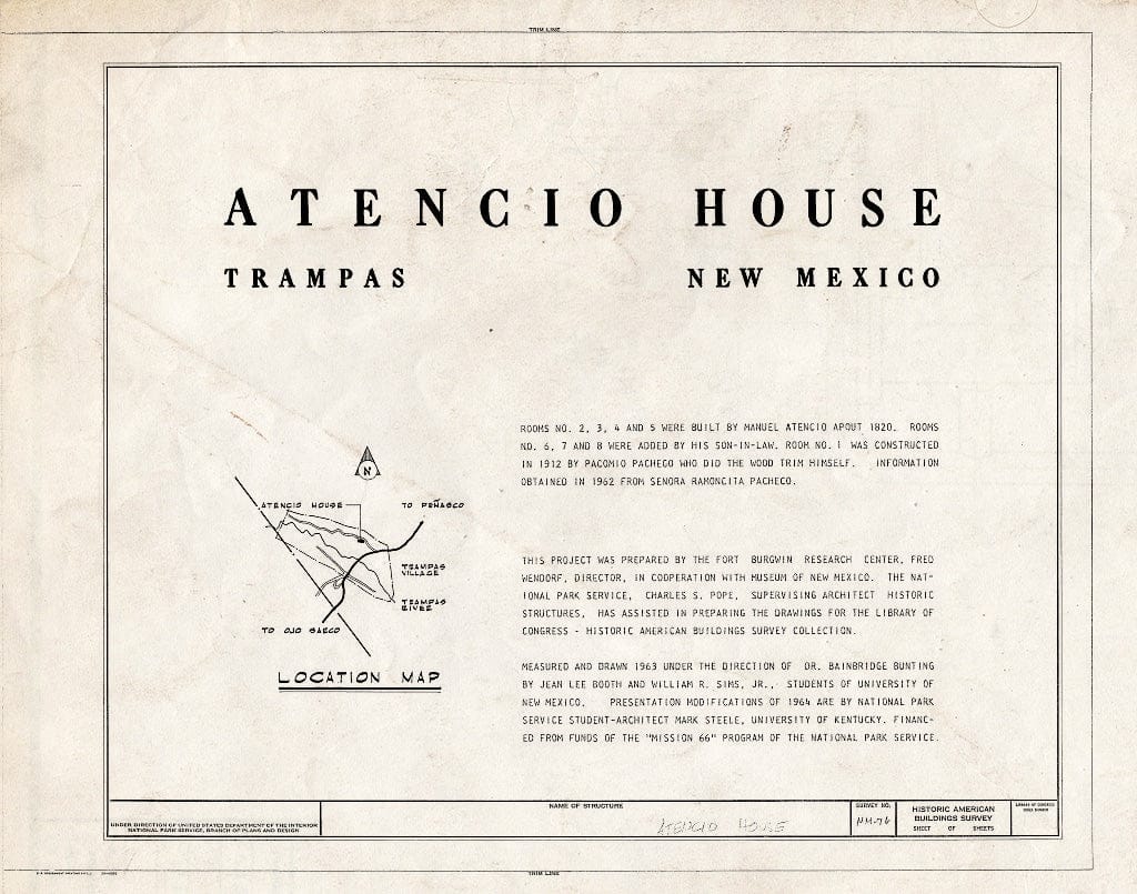 Blueprint HABS NM,28-Tramp,3- (Sheet 0 of 7) - Atencio House, Trampas, Taos County, NM