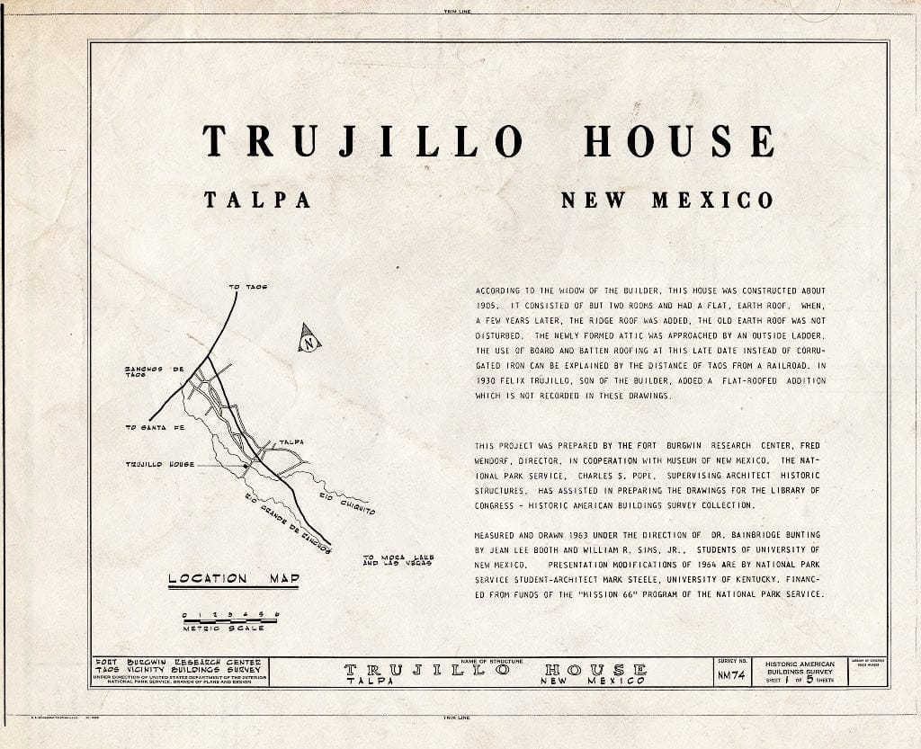 Blueprint HABS NM,28-TALP,2- (Sheet 1 of 5) - Trujillo House, Talpa, Taos County, NM