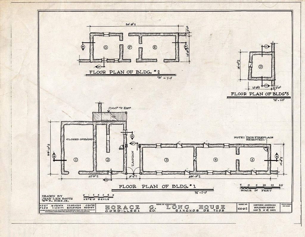 Blueprint HABS NM,28-RANTA,6- (Sheet 3 of 9) - Horace G. Long House, Ranchos de Taos, Taos County, NM