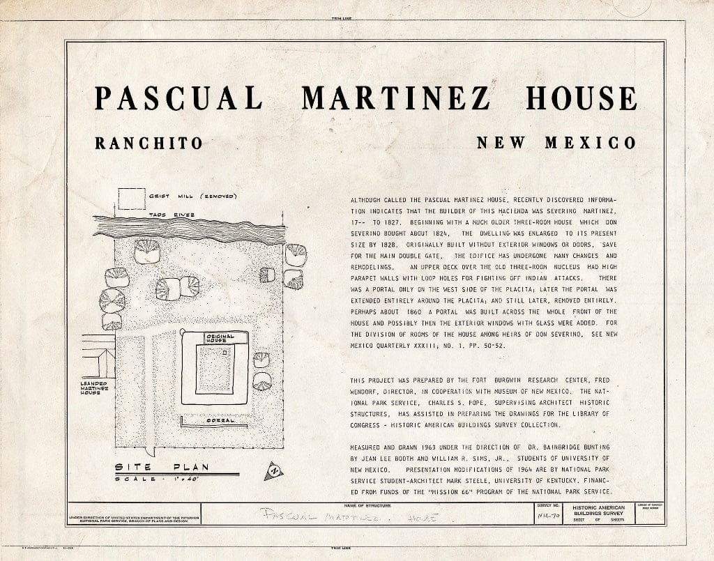 Blueprint HABS NM,28-RANCHI,2- (Sheet 0 of 8) - Pascual Maritnez House, Ranchito, Taos County, NM