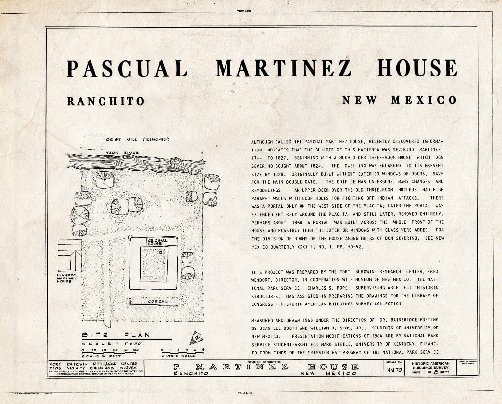 Blueprint HABS NM,28-RANCHI,2- (Sheet 1 of 8) - Pascual Maritnez House, Ranchito, Taos County, NM