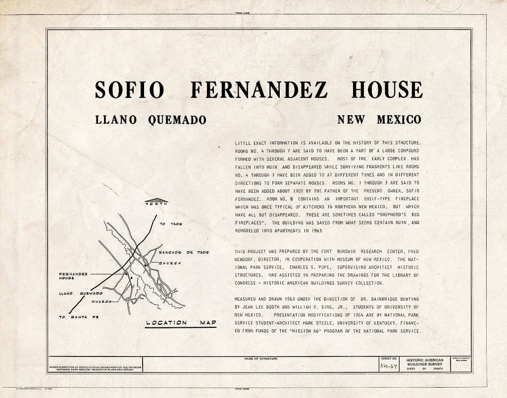 Blueprint HABS NM,28-Llano,1- (Sheet 0 of 4) - Sofio Fernandez House, Llano Quemado, Taos County, NM