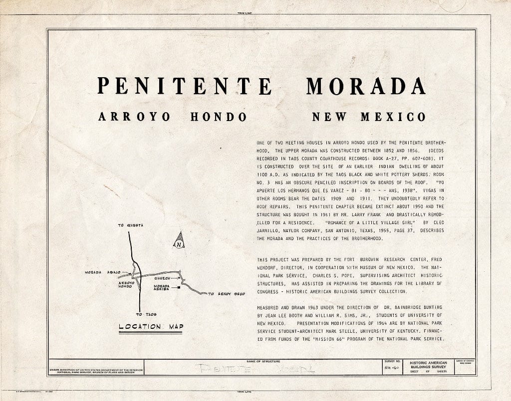 Blueprint HABS NM,28-ARROY,1- (Sheet 0 of 6) - Upper Penitente Morada Chapel, Arroyo Hondo, Taos County, NM