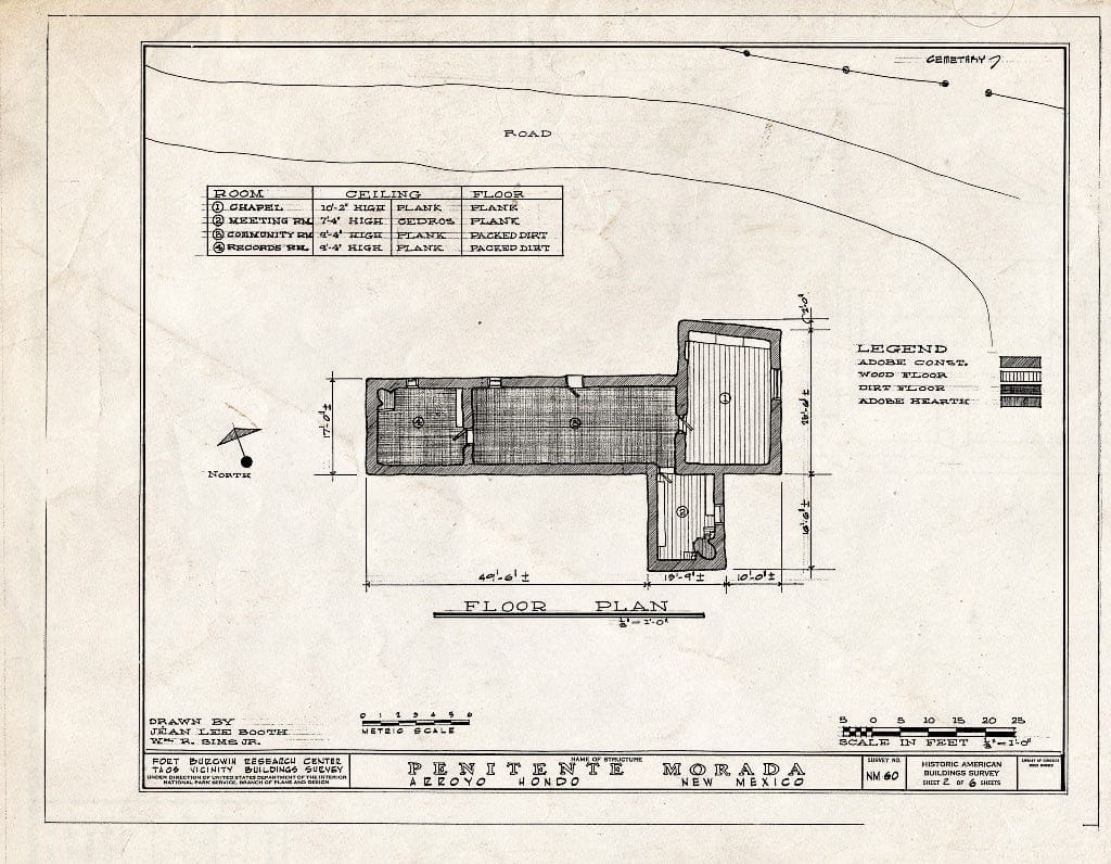 Blueprint HABS NM,28-ARROY,1- (Sheet 2 of 6) - Upper Penitente Morada Chapel, Arroyo Hondo, Taos County, NM