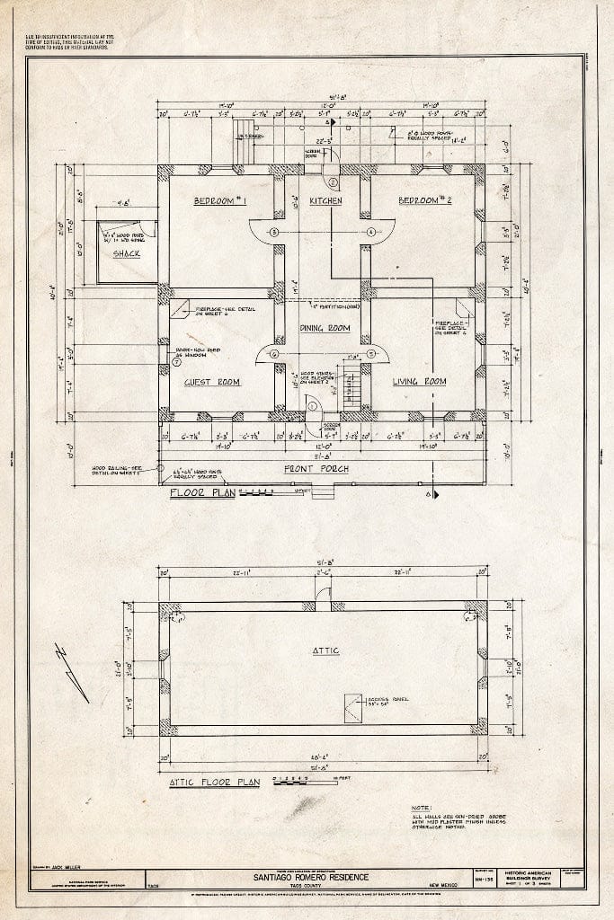 Blueprint HABS NM,28-TAO,5- (Sheet 1 of 3) - Santiago Romero House, Taos, Taos County, NM