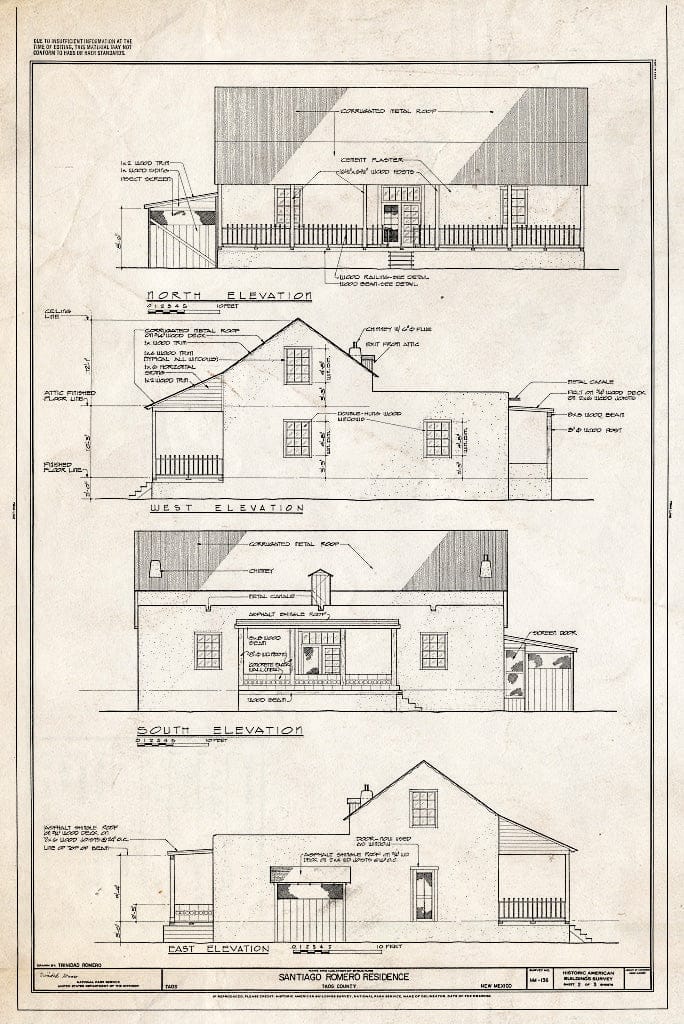 Blueprint HABS NM,28-TAO,5- (Sheet 2 of 3) - Santiago Romero House, Taos, Taos County, NM