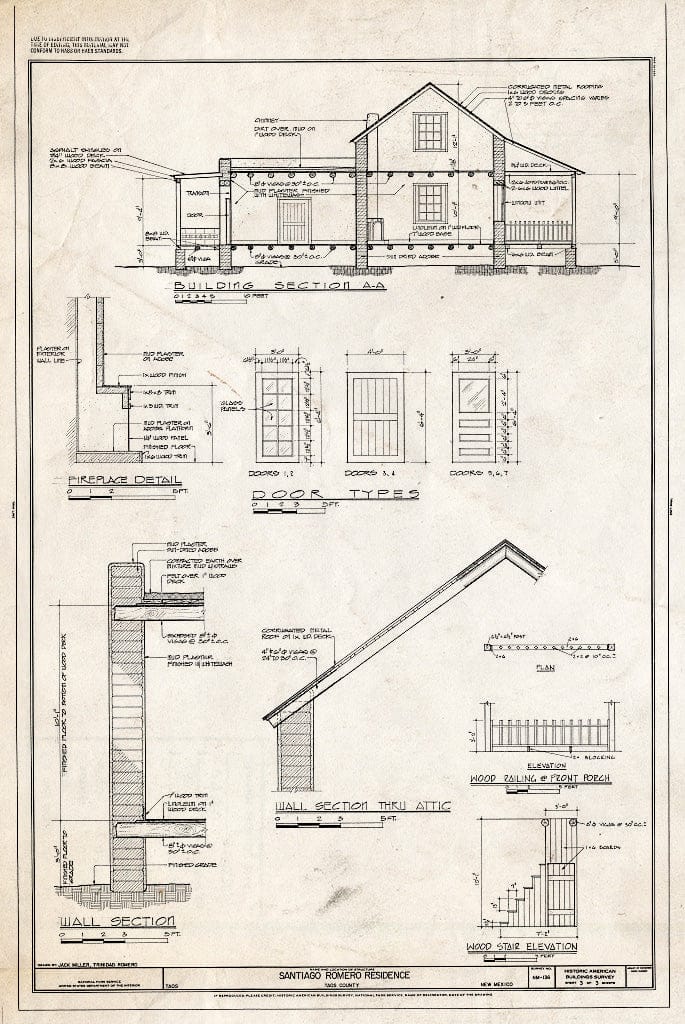 Blueprint HABS NM,28-TAO,5- (Sheet 3 of 3) - Santiago Romero House, Taos, Taos County, NM