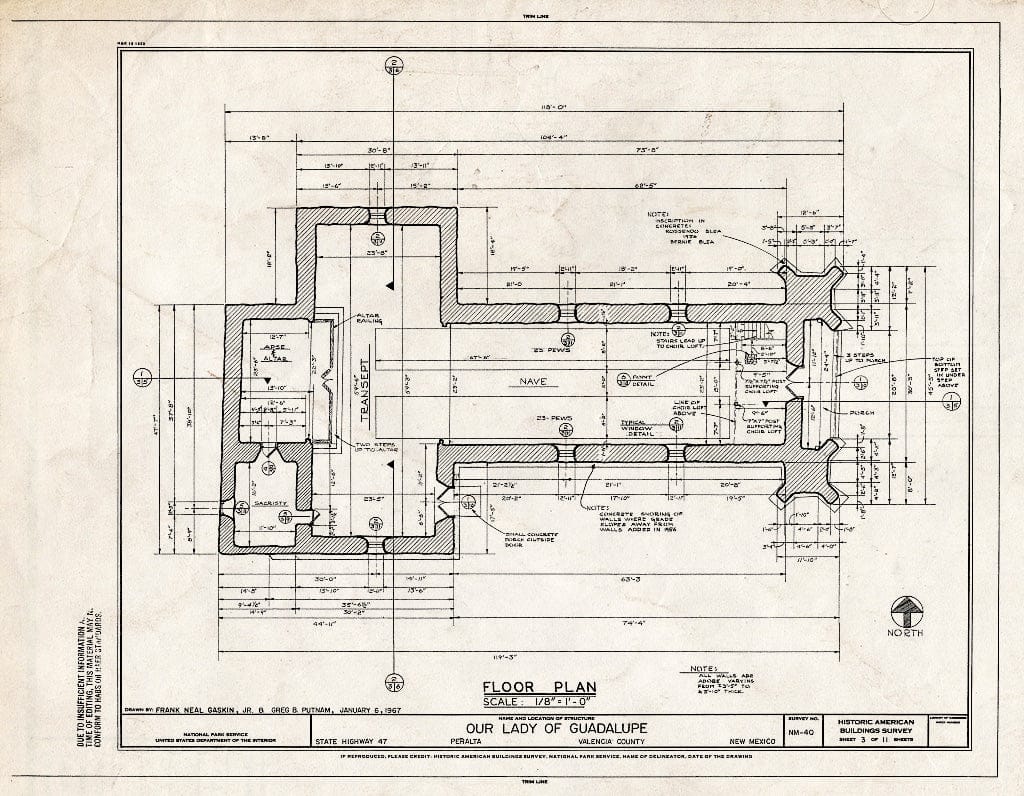Blueprint HABS NM,31-PERAL,1- (Sheet 3 of 11) - Our Lady of Guadalupe, State Highway 47, Peralta, Valencia County, NM