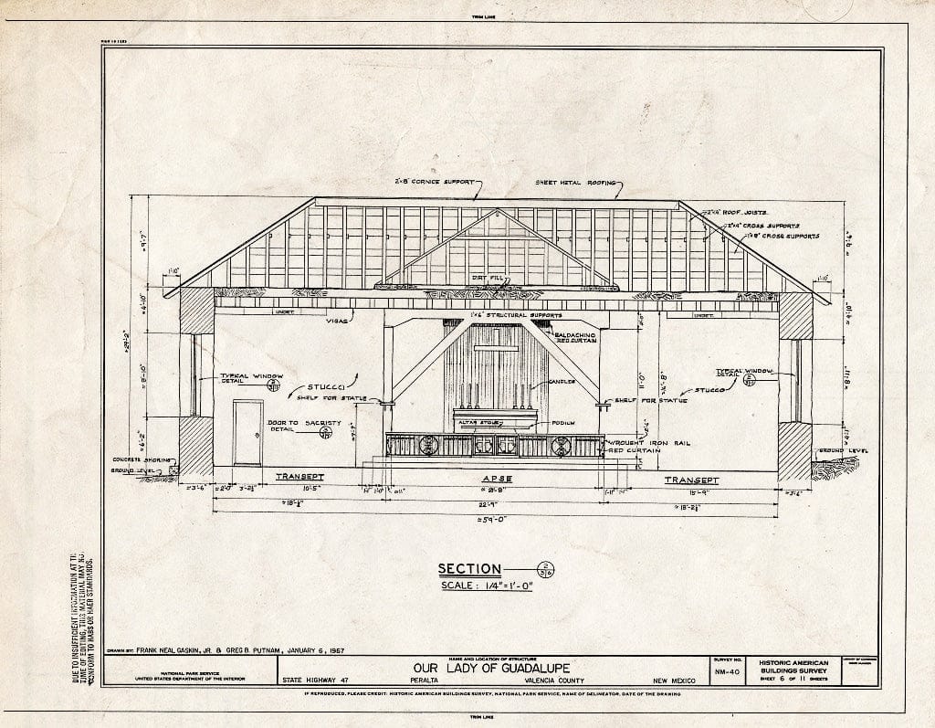Blueprint HABS NM,31-PERAL,1- (Sheet 6 of 11) - Our Lady of Guadalupe, State Highway 47, Peralta, Valencia County, NM