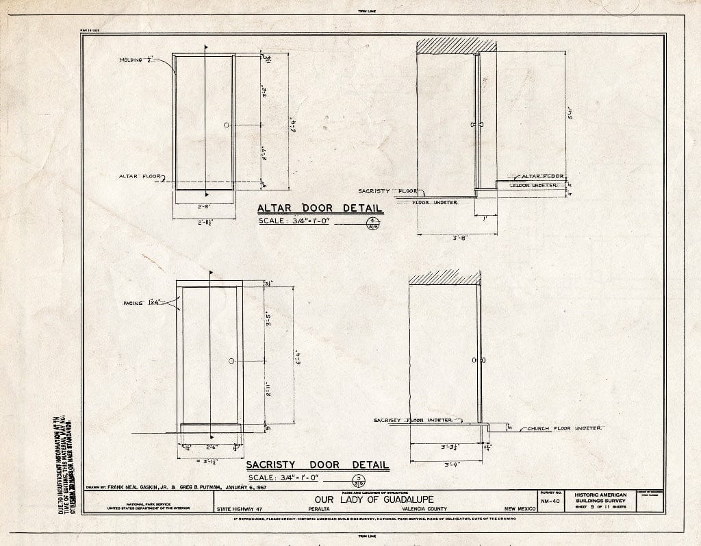 Blueprint HABS NM,31-PERAL,1- (Sheet 9 of 11) - Our Lady of Guadalupe, State Highway 47, Peralta, Valencia County, NM