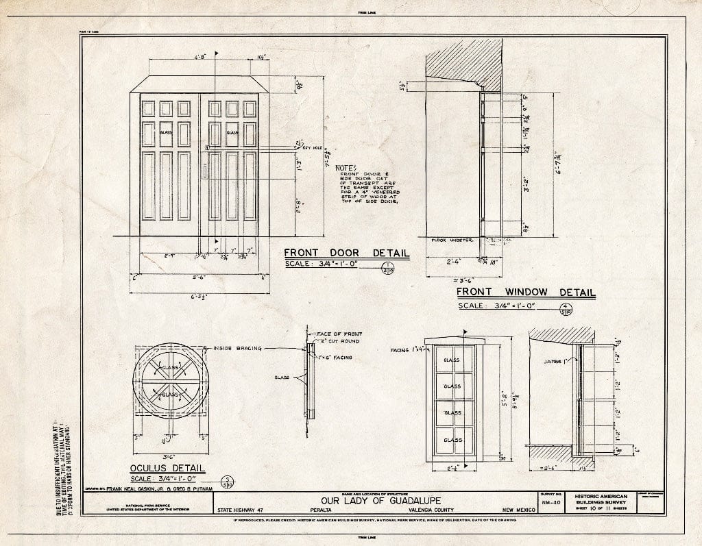 Blueprint HABS NM,31-PERAL,1- (Sheet 10 of 11) - Our Lady of Guadalupe, State Highway 47, Peralta, Valencia County, NM