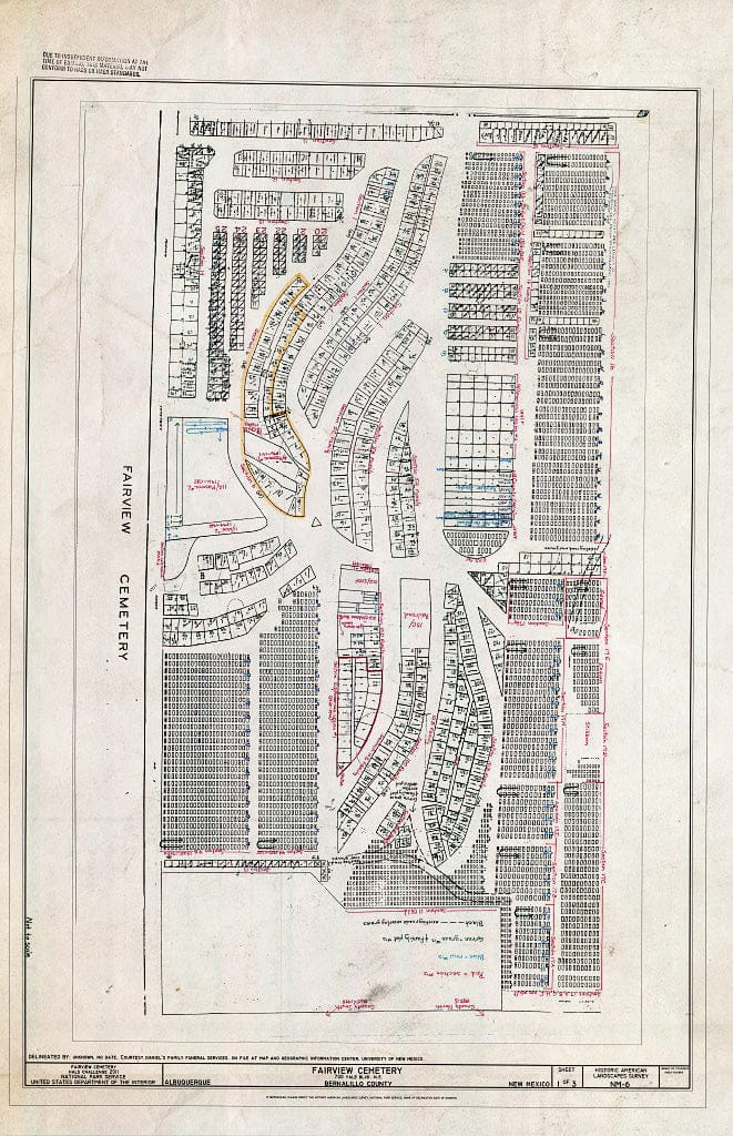 Blueprint Fairview Cemetery Plot Plan - Fairview Cemetery, 700 Yale Boulevard Southeast, Albuquerque, Bernalillo County, NM