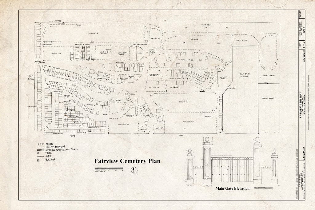 Blueprint Fairview Cemetery Plan - Fairview Cemetery, 700 Yale Boulevard Southeast, Albuquerque, Bernalillo County, NM