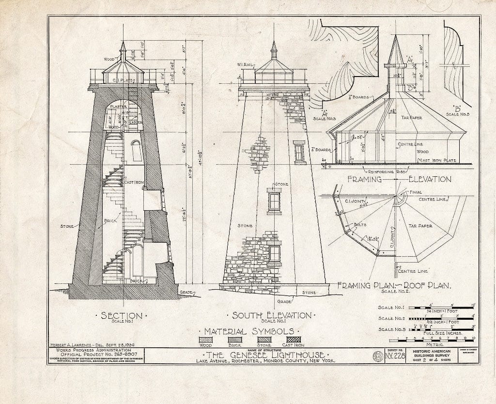 Blueprint HABS NY,28-Roch,10- (Sheet 2 of 4) - Genessee Lighthouse, Lake Avenue, Rochester, Monroe County, NY