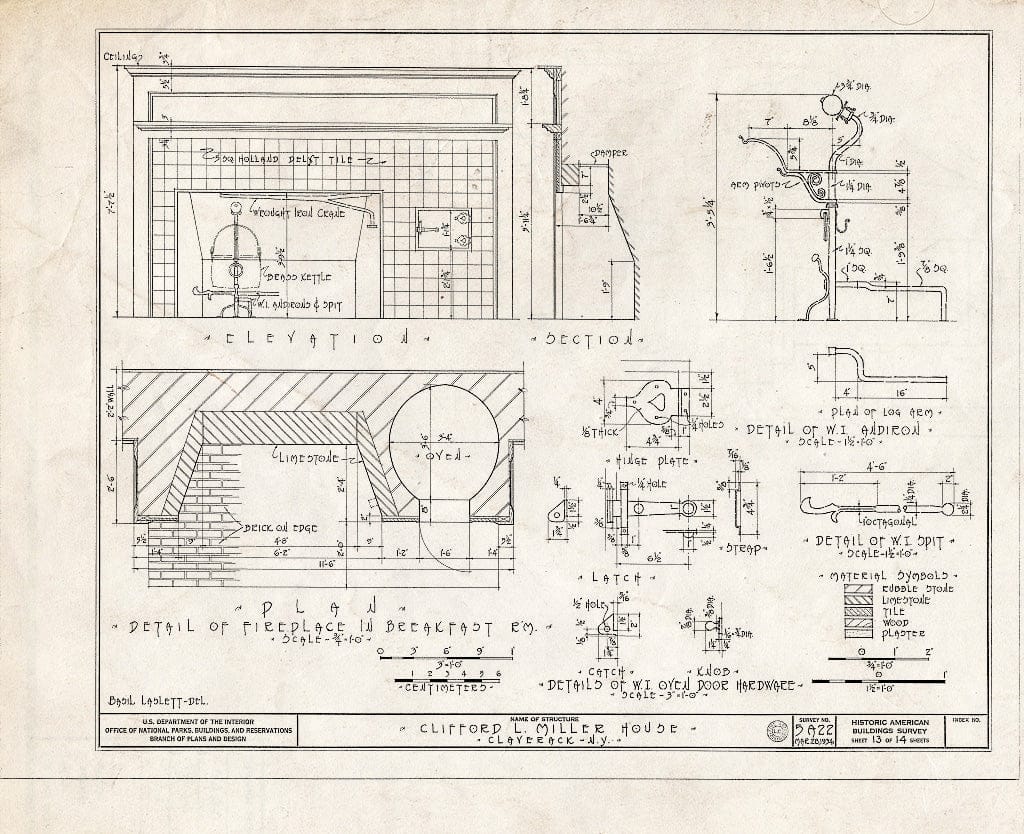 Blueprint HABS NY,11-CLAV,2- (Sheet 13 of 14) - Clifford Miller House, State Route 23, Claverack, Columbia County, NY