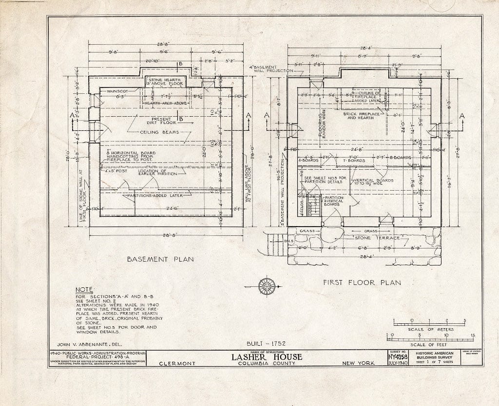 Blueprint HABS NY,11-Germ.V,1- (Sheet 1 of 7) - Lasher House, State Route 9G Vicinity, Germantown, Columbia County, NY