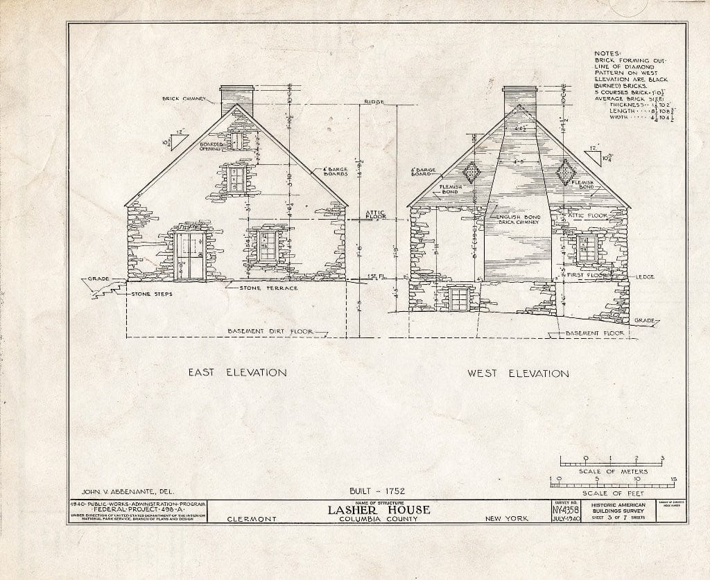 Blueprint HABS NY,11-Germ.V,1- (Sheet 3 of 7) - Lasher House, State Route 9G Vicinity, Germantown, Columbia County, NY