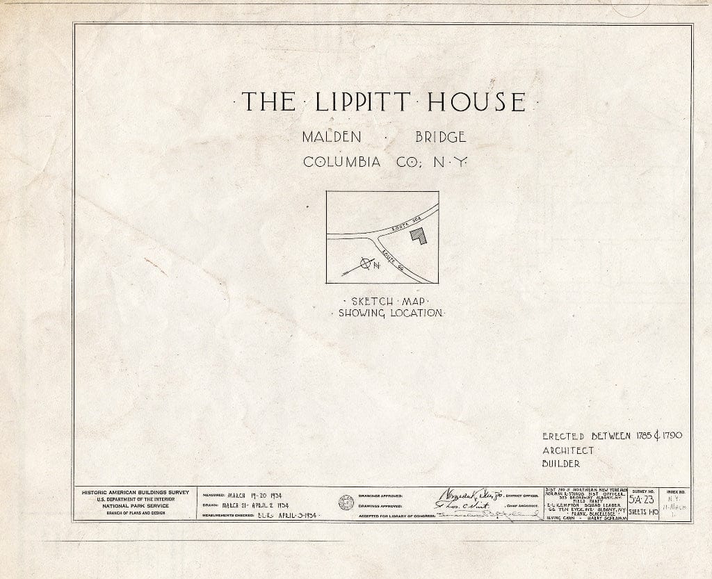 Blueprint HABS NY,11-MALB,1- (Sheet 0 of 10) - Lippitt House, State Routes 204 & 66, Malden Bridge, Columbia County, NY